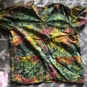 Womans tafford scrub top multi color leafy print